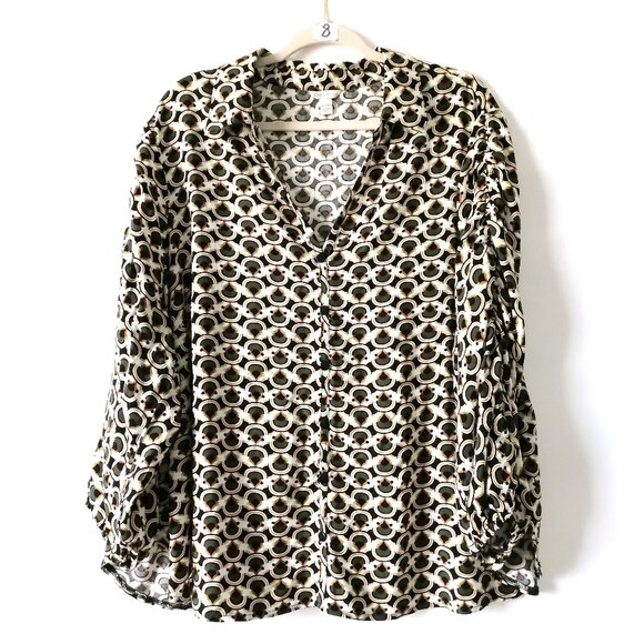 Cato Womens Multicolor Ruched Sleeve V Neck Geometric Blouse Top Size 22/24W - Picture 1 of 7